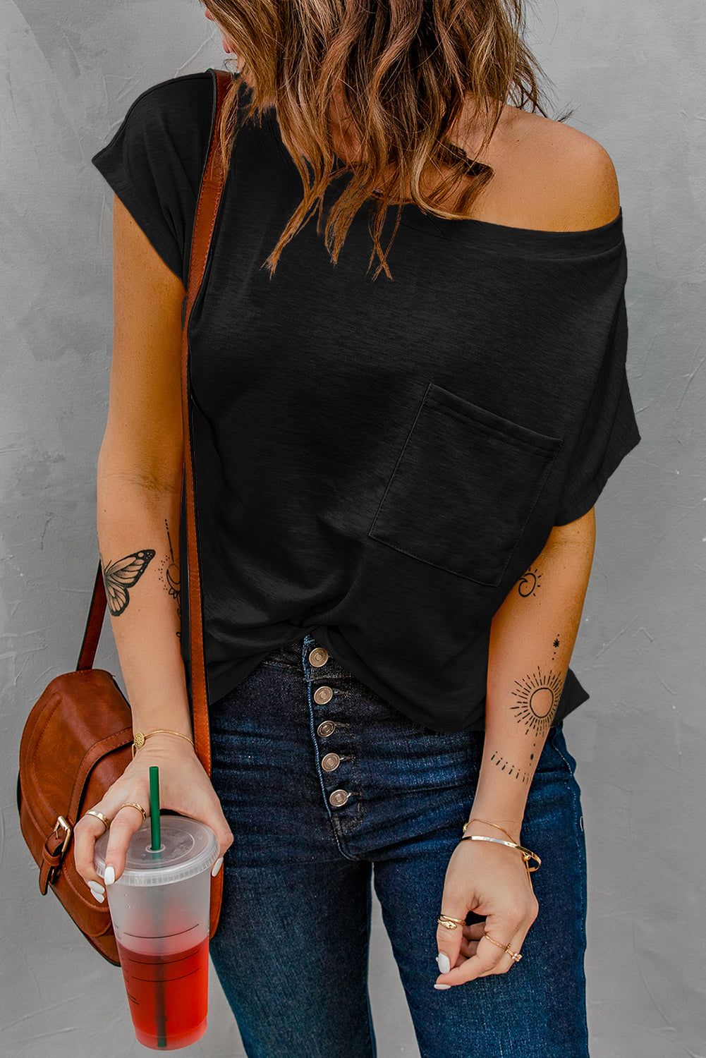 Casual Off-Shoulder Pocket Top for Everyday Wear