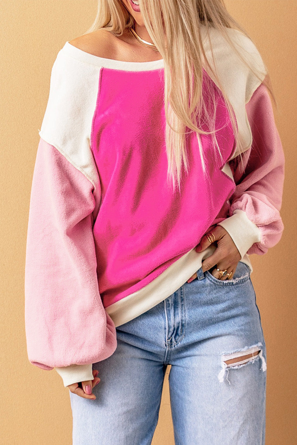 Oversized Color Block Casual Pullover